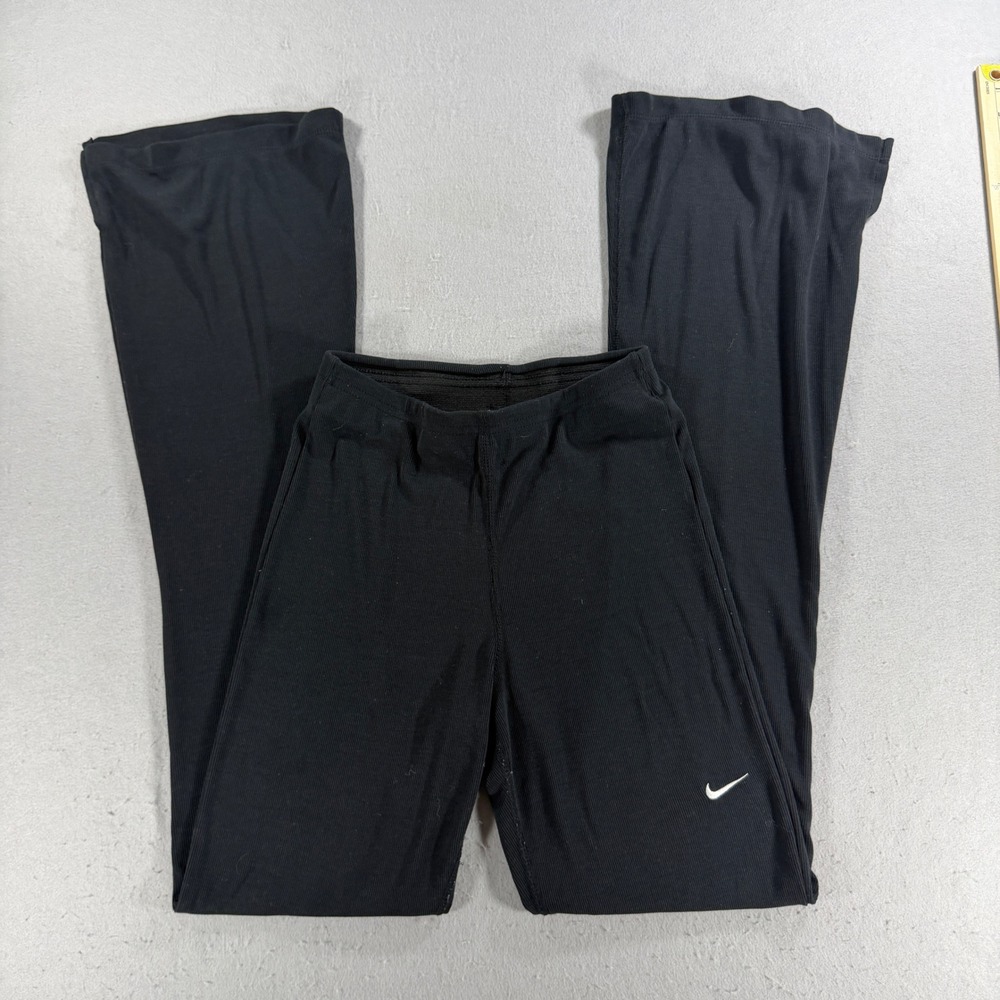 Nike Black Ribbed Flare Pants Embroidered Swoosh Estimated XS